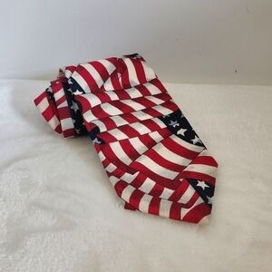 Beans McGee Vintage 90's Patriotic Red White Blue American Flag Necktie Tie